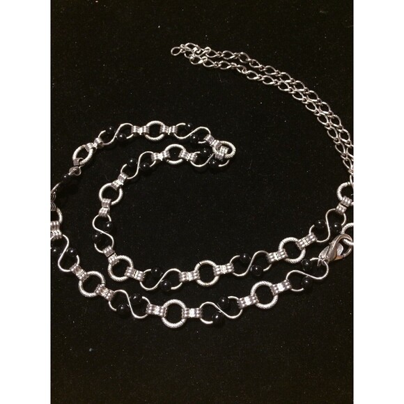Motion East 40 In Fashion Necklace Silvertone Black Accent Beads - Picture 2 of 3